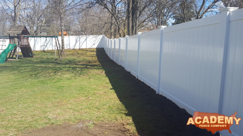 Solid Vinyl PVC Fence Residential Installation Academy Fence Company Livingston Essex County New Jersey