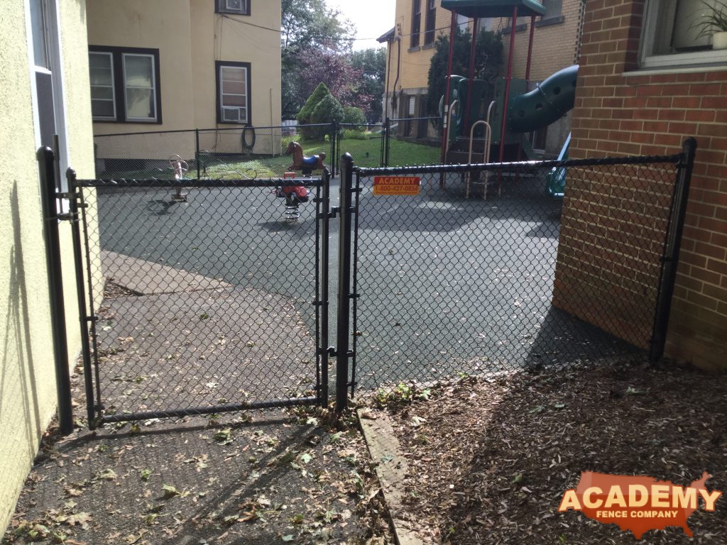 School Playground 4' All Black Chainlink Fence Installation Academy Fence Company Verona New Jersey