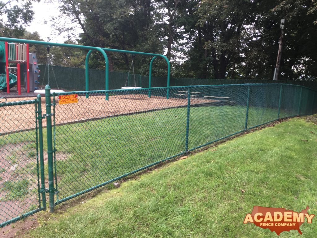 4' Green Chainlink Fence installation Academy Fence Company Verona New Jersey School Playground Basketball Court