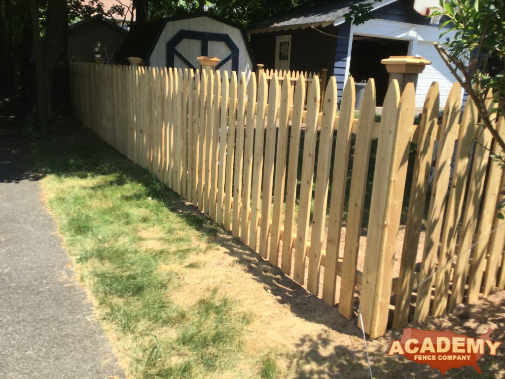 spaced picket Cedar wood, gothic point, Residential Fence Installation Academy Fence Company Essex County New Jersey