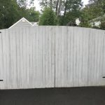 Residential Driveway Gate Cedar Solid Board Convex Fence Installation Academy Fence Company Verona New Jersey