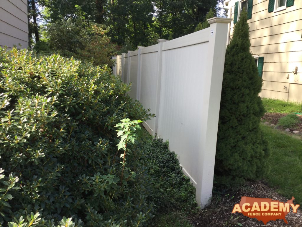 6' Tan Privacy PVC Vinyl Fence Residential installation Academy Fence Company West Caldwell New Jersey