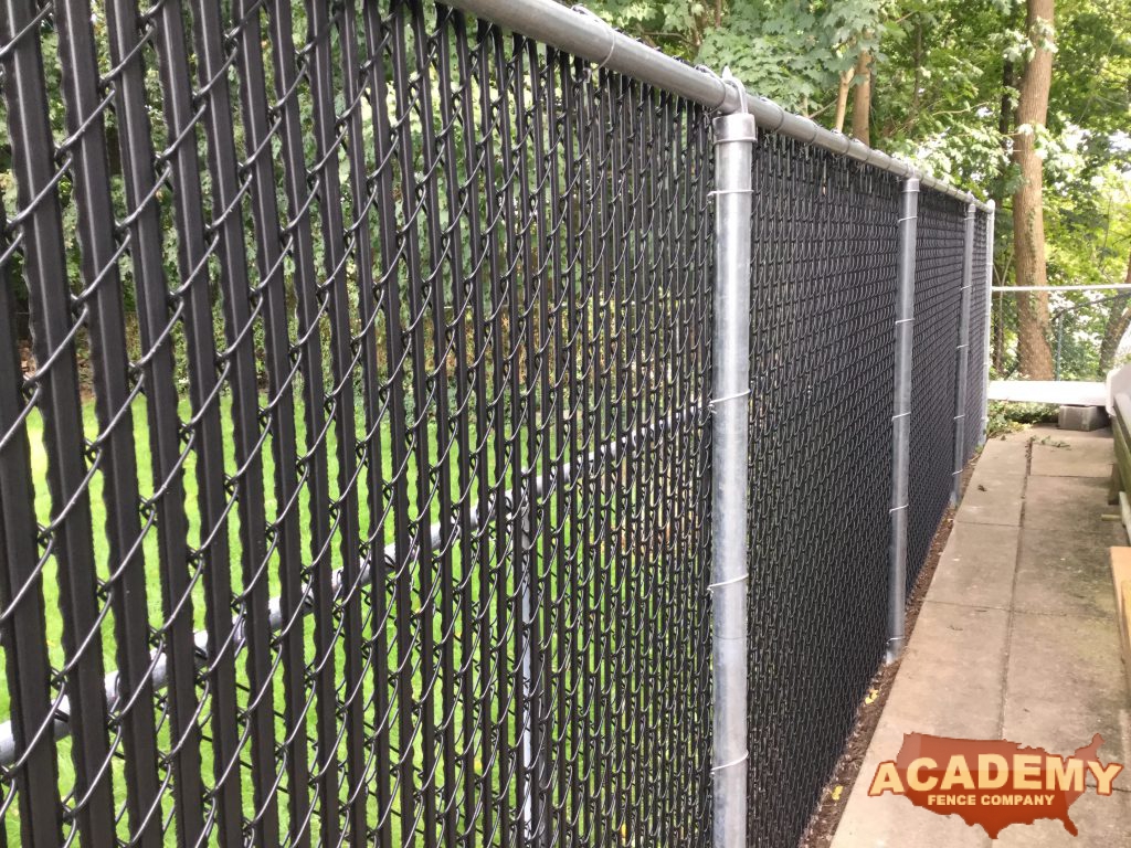 Vinyl Coated Chainlink Fence Privacy Slats Winged Fence Installation Academy Fence Company Commercial Bloomfield New Jersey