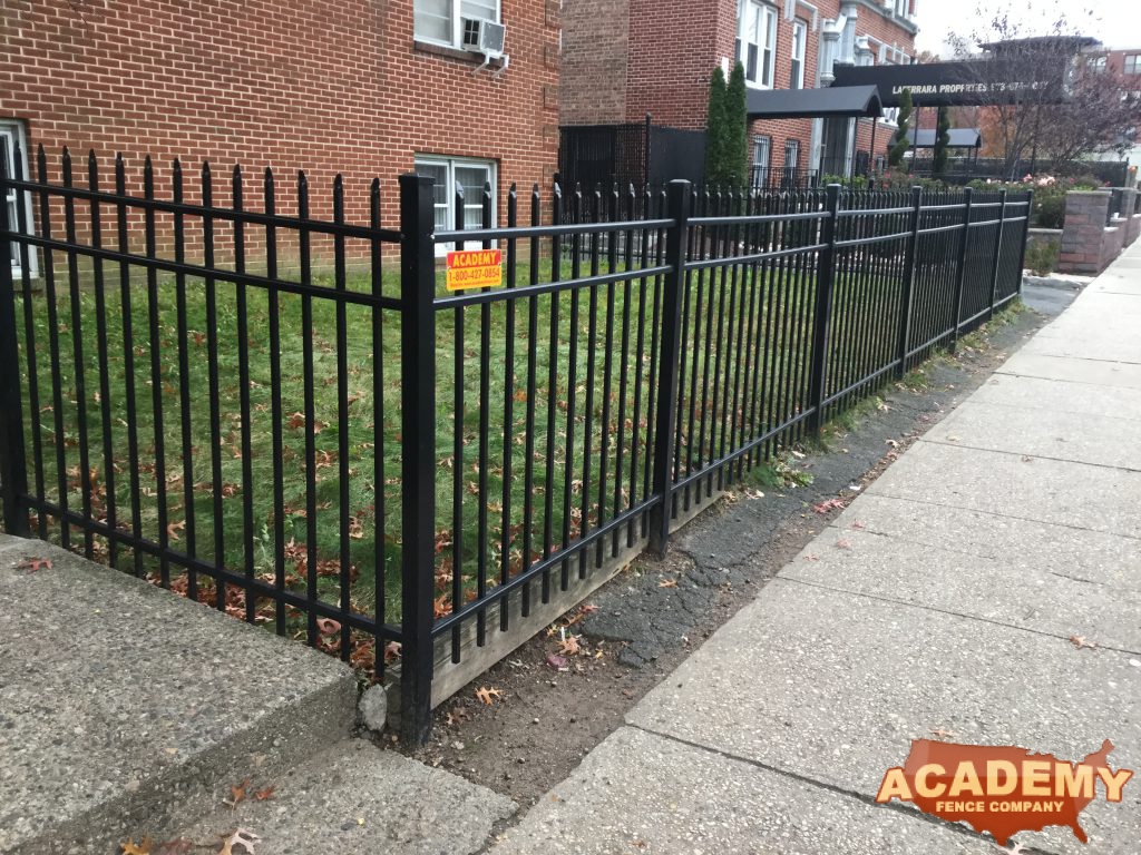 Black Aluminum Picket Residential Perimeter entrance sidewalk fence installation Academy Fence Company East Orange NJ