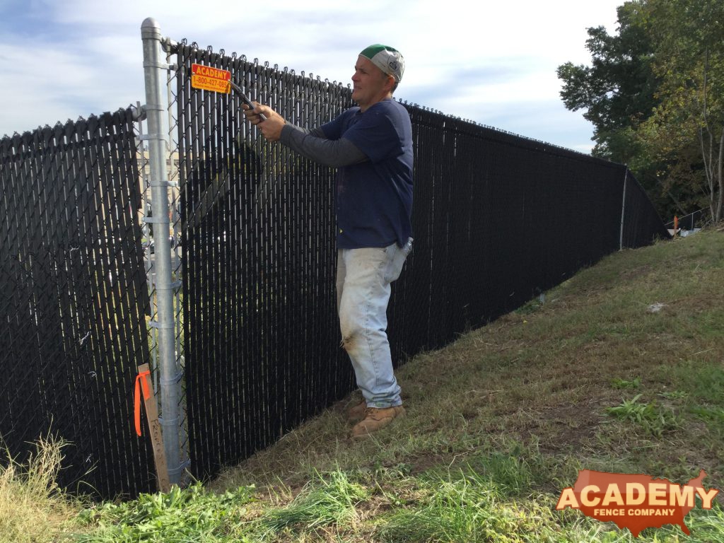 Commercial Chainlink Heavy Duty Fence Privacy Slats Commercial Installation Safety fence on wall Installation Belleville New Jersey Academy Fence Company Industrial