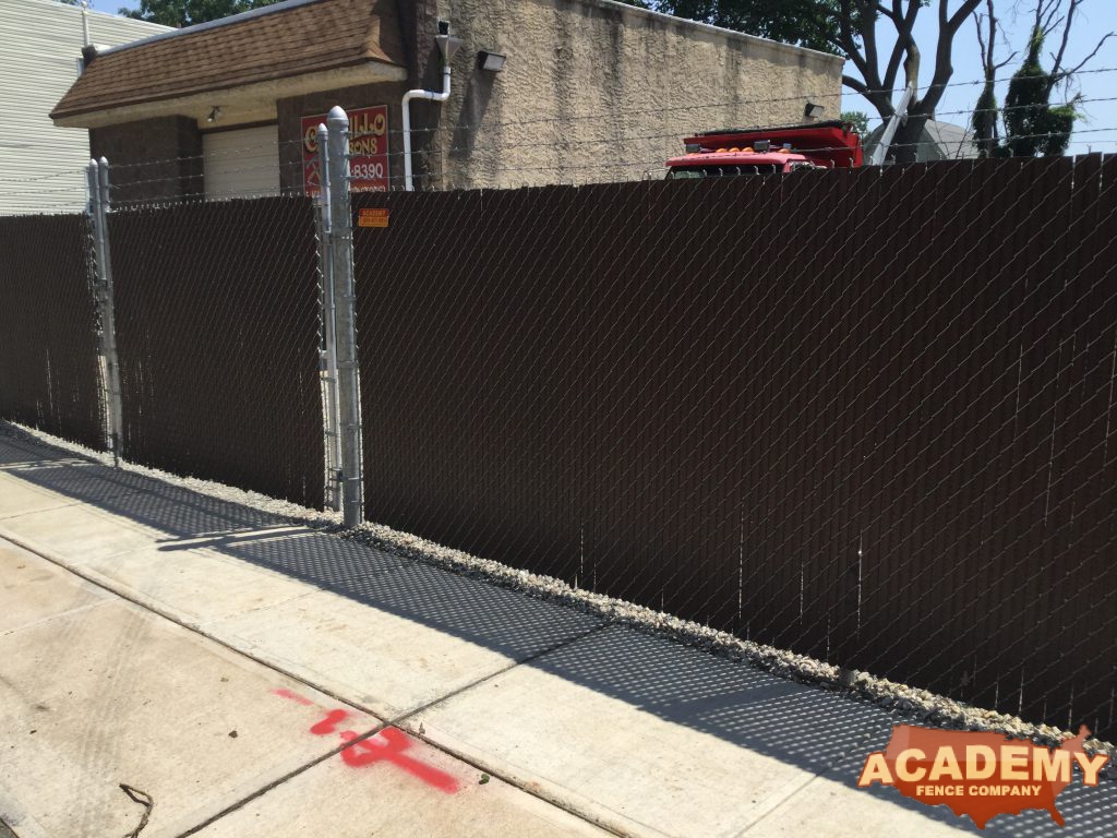 Commercial Installation Chainlink Drive Gate Privacy Slats Academy Fence Company East Orange Essex County New Jersey