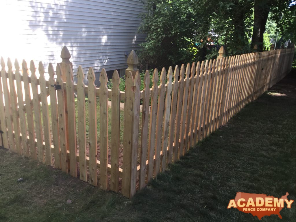 french gothis cedar wood spaced picket maplewood Essex County Cedar Fence Installation Academy Fence Company Spaced Picket French Gothic Residential