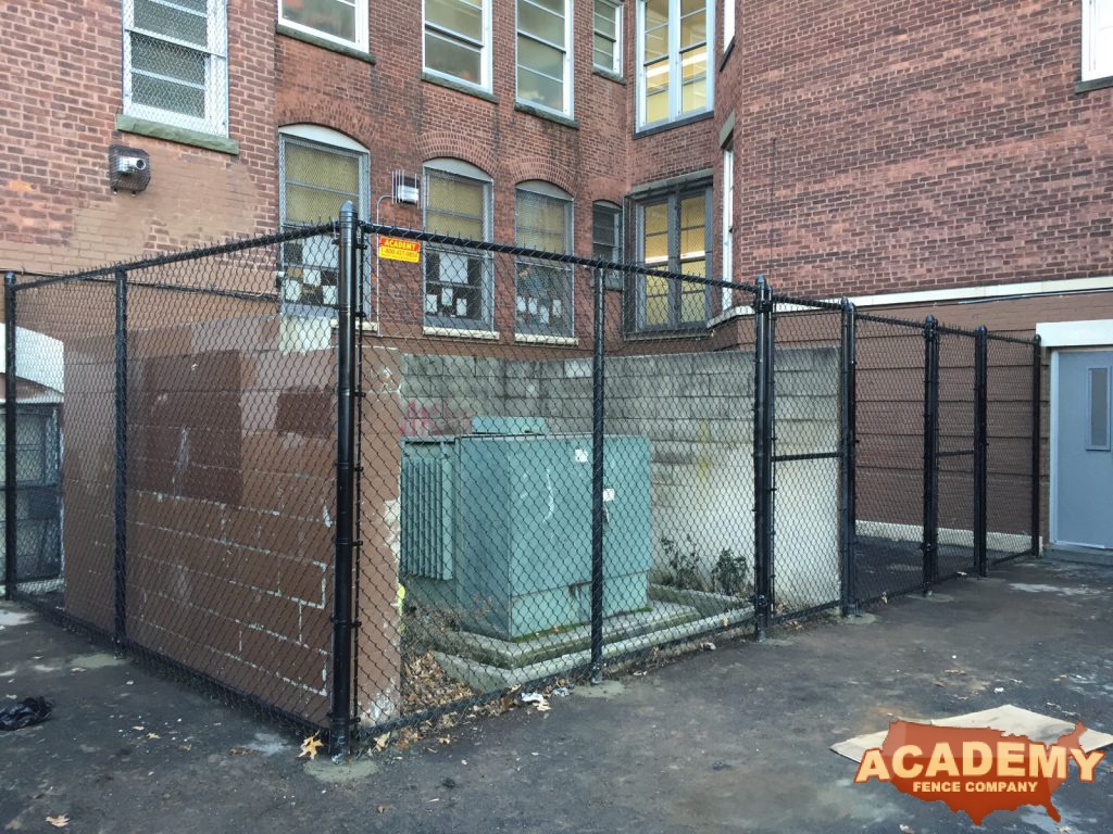 Black Chainlink Fence Schoolyard Enclosure Academy Fence Installation Commercial Newark New Jersey