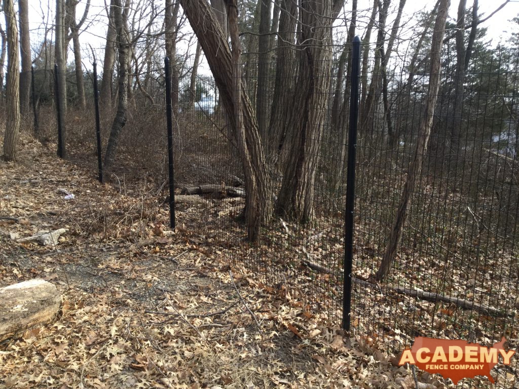 8′ high black wire deer fence installed in Cedar Grove NJ, by Academy Fence Company.