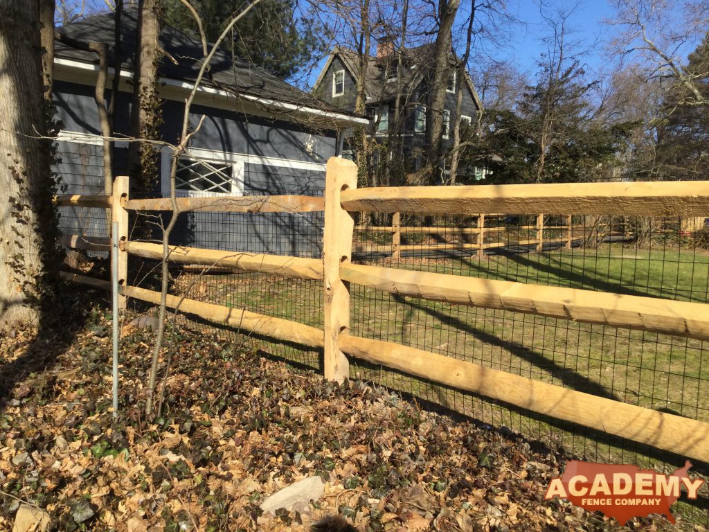 Post and rail with welded wire mesh attached, installed by Academy Fence Company in Cedar Grove, NJ, Essex County.