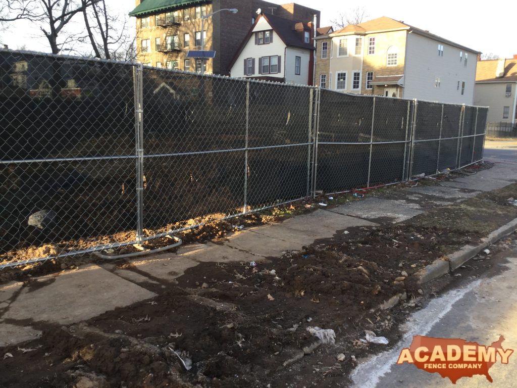 6' temporary chainlink construction fence panels installed by Academy Fence Company in East Orange, NJ.