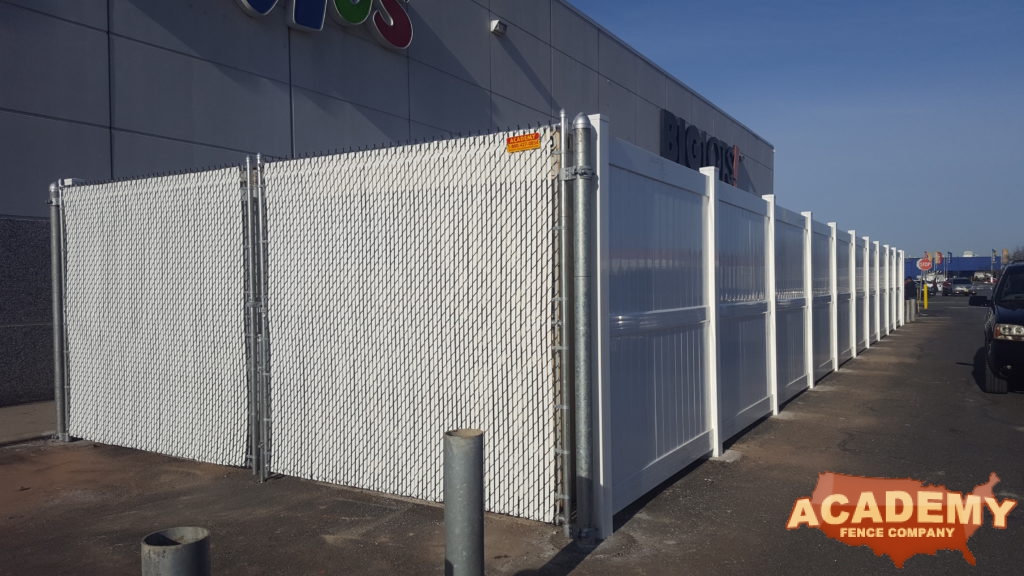 Commercial PVC Solid Privacy, picture of 8 foot high, Fence 8 ft chain link gate with white privacy slats