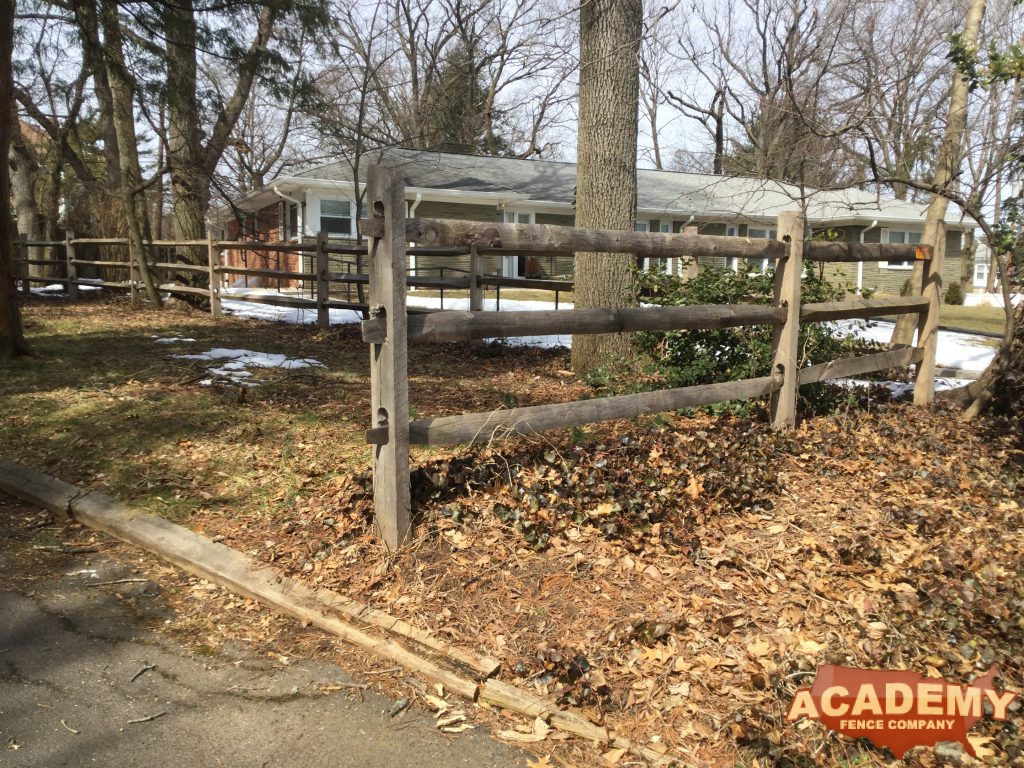 3-Rail rustic split wood rail partition installed by Academy Fence Company in Warren, NJ.