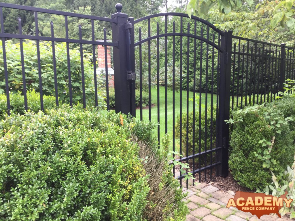 Black Aluminum Fence Arched Gate Decorative Fence Installation Residential Academy Fence Company Mendham Borough Morris County New Jersey