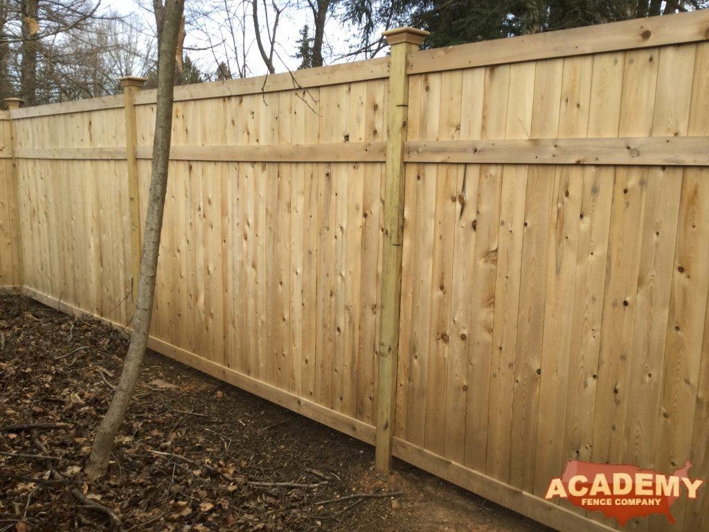 6 Foot Cedar Wood Privacy Fence installed by Academy Fence Company in Mendham Borough, NJ.