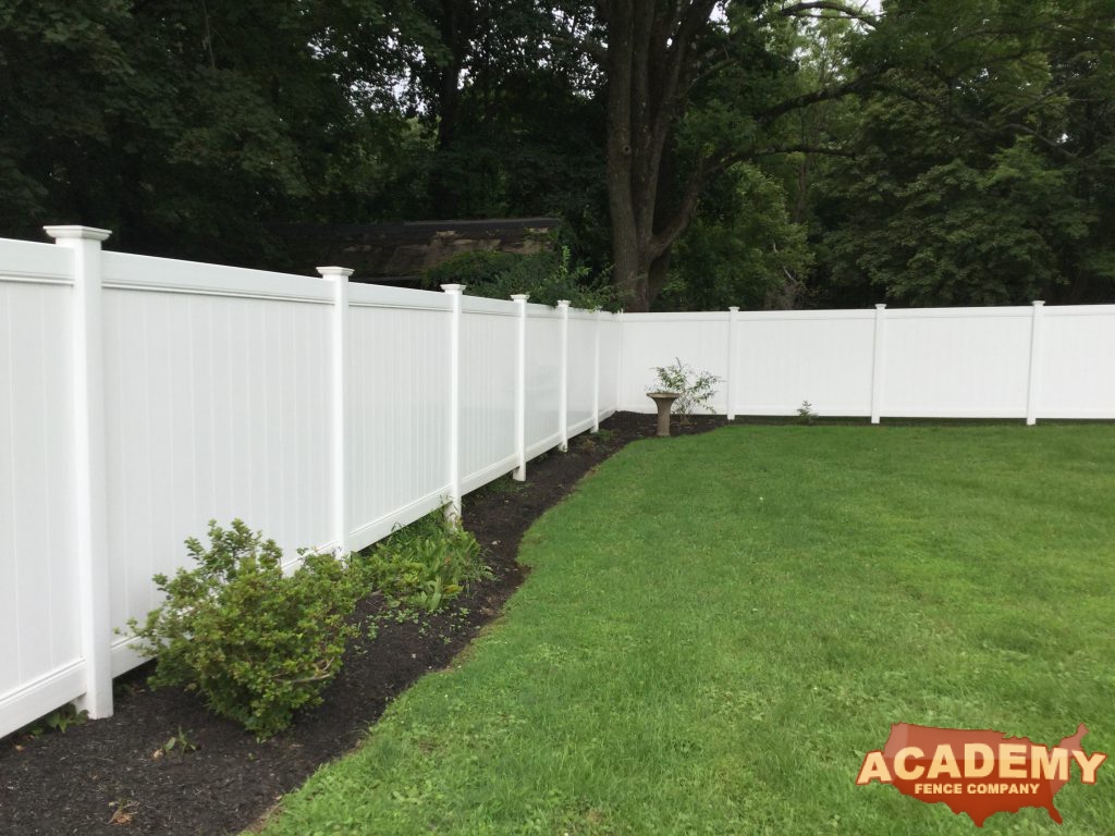 White Vinyl PVC Fence Installation Privacy Solid Academy Fence Company Mendham Borough Morris County New Jersey Residential