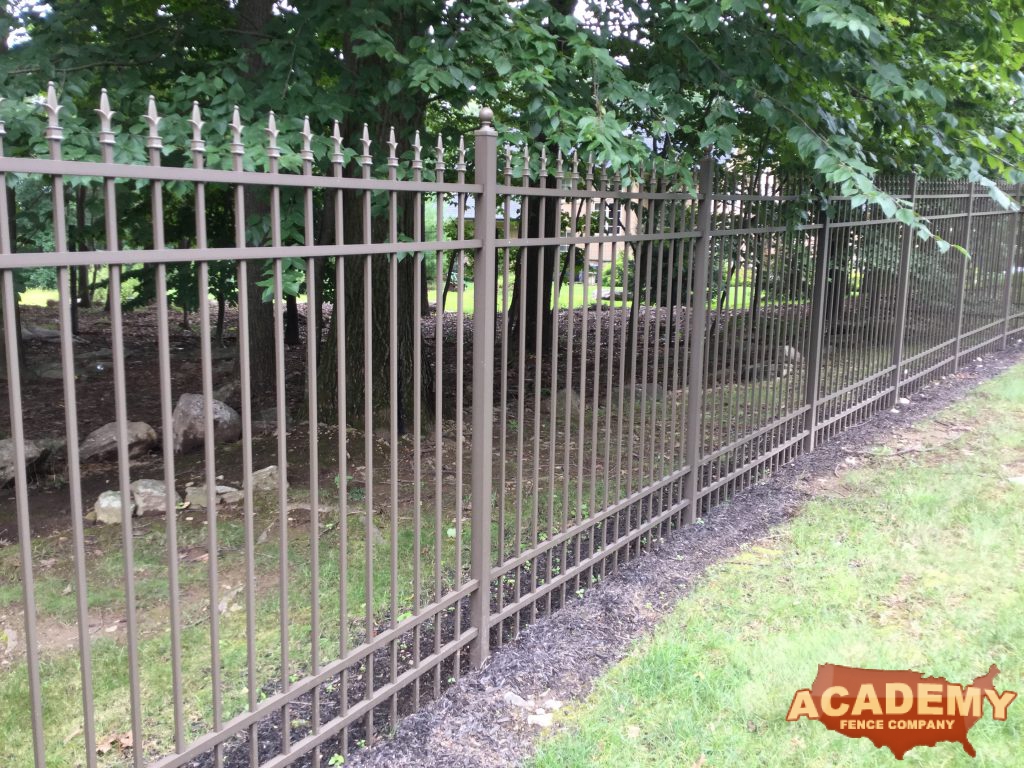 Bronze Aluminum Picket Fence Decorative Residential Fence Installation Academy Fence Company Mendham Township Morris County New Jersey