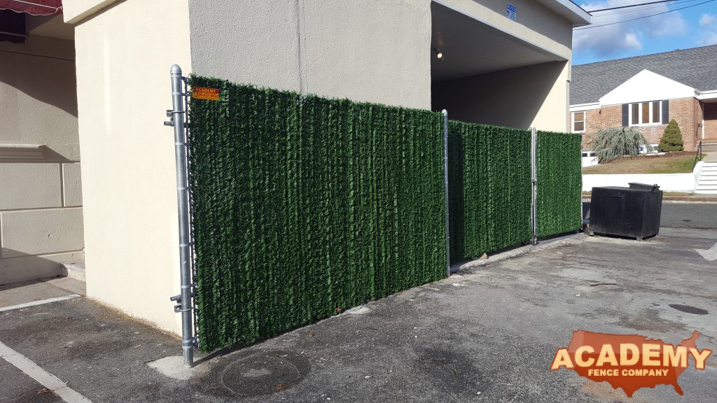 Chain Link with Hedge Privacy Slats Fence Industrial