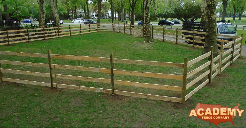 This is a 4 rail slip rail fence. that was installed by Academy Fence Company in Jersey City, Hudson County, NJ.