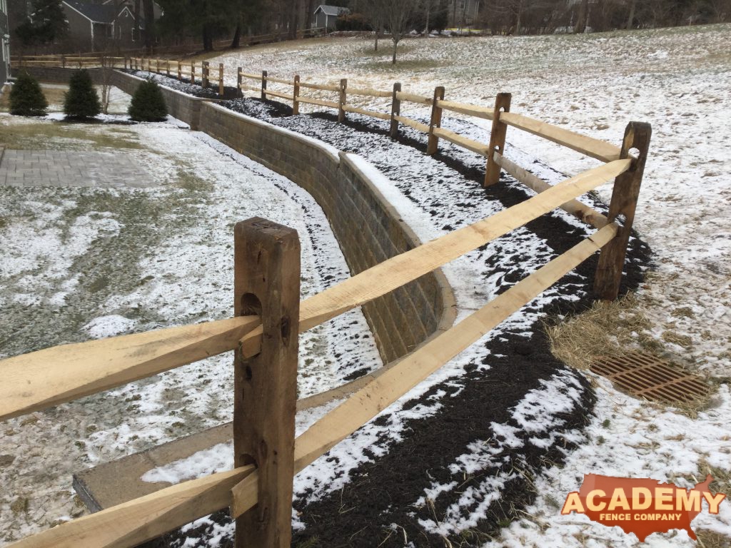 A two rail rustic split rail fence installed in Chatham Township, Morris County, NJ.