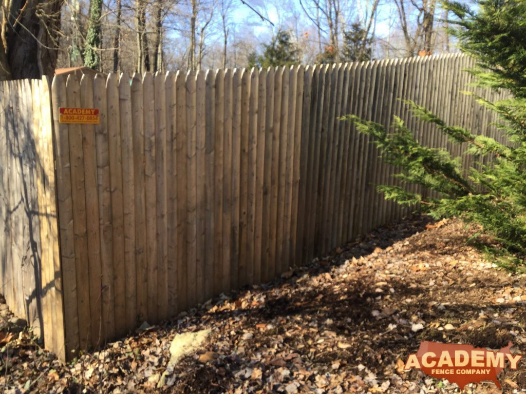 Weathered privacy Spruce Stockade wood Fence Residential Installation Academy Fence Company Montville NJ