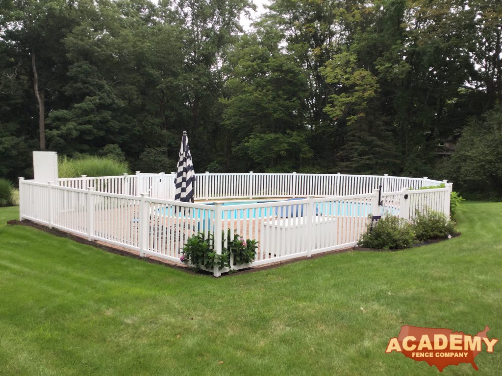 Residential Vinyl PVC Pool Code Fence Installation Academy Fence Company Morris County Mendham Township New Jersey