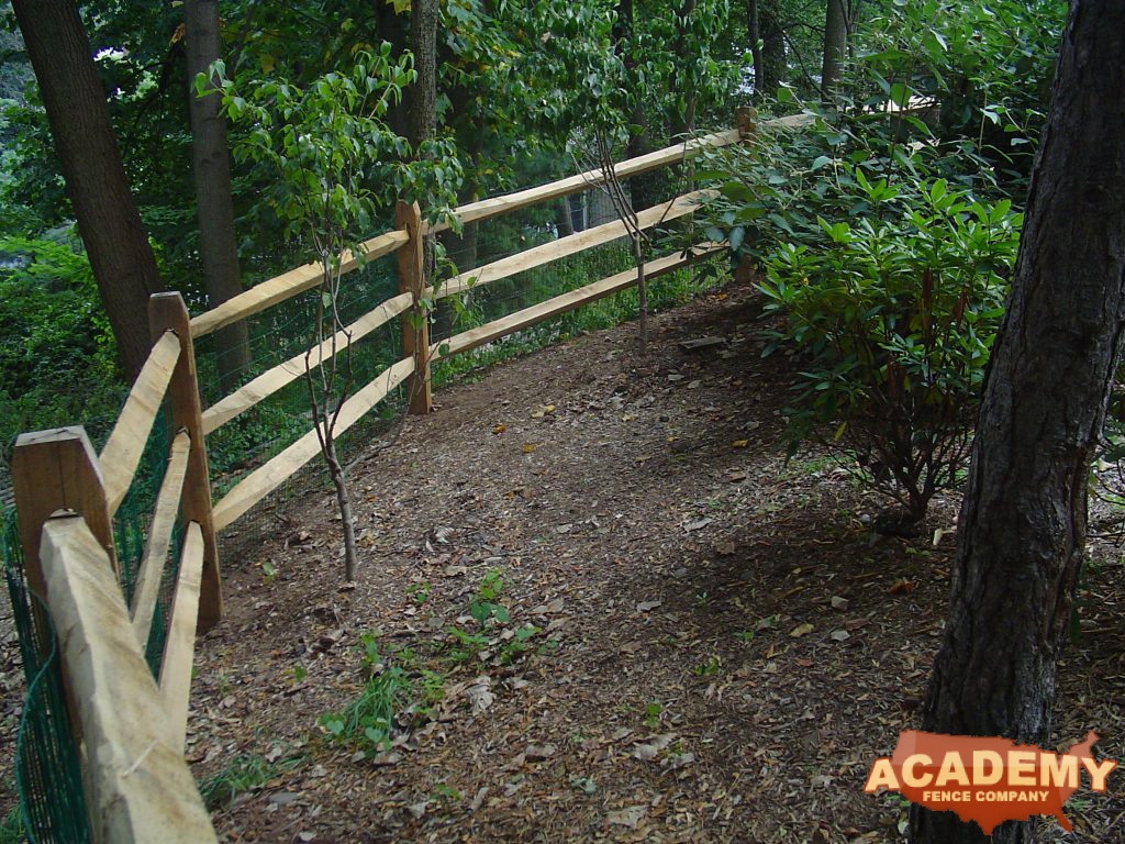 Post and rail with welded wire mesh attached, installed by Academy Fence Company in Randolph, NJ.