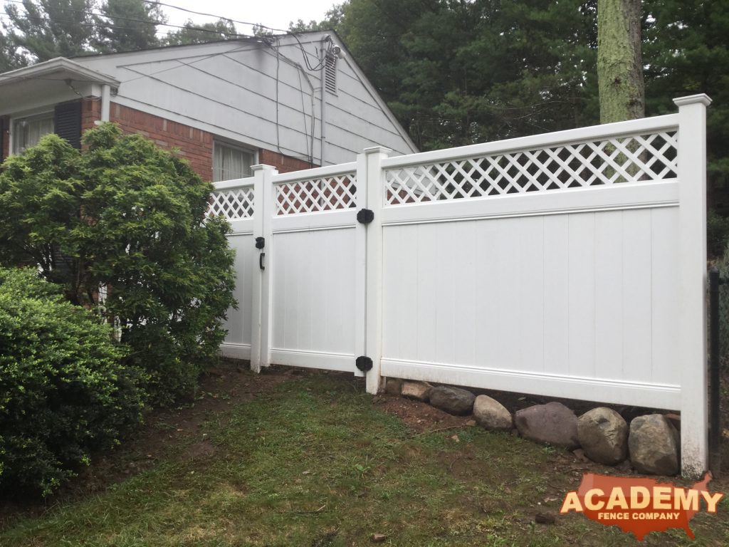 Vinyl PVC residential fence installation Lattice Academy Fence Company